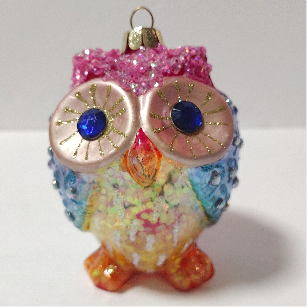 Kurt Adler Owl Tree Ornament Multi Color Blown Glass Christmas Decoration 3.5"